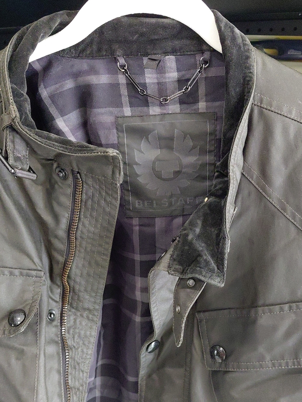 Belstaff Black Waxed Field Jacket with Cord Collar